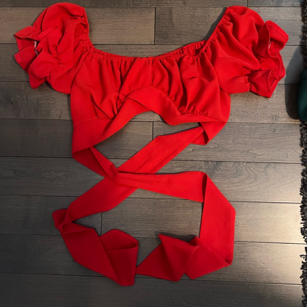 Red tie crop top